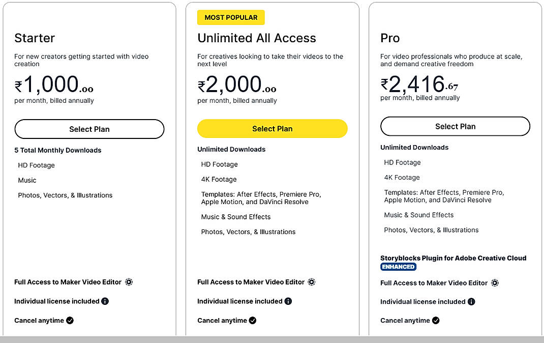 Pricing screenshot