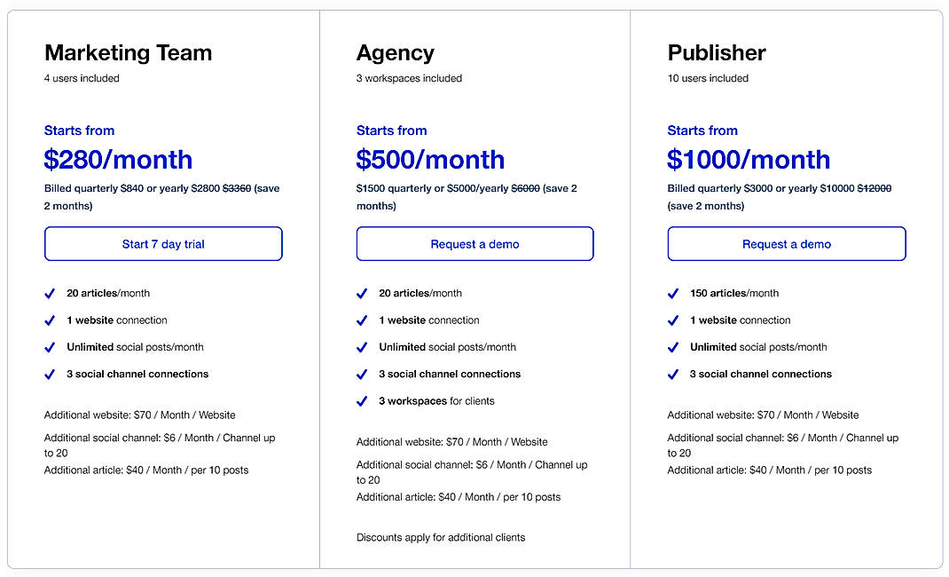Pricing screenshot