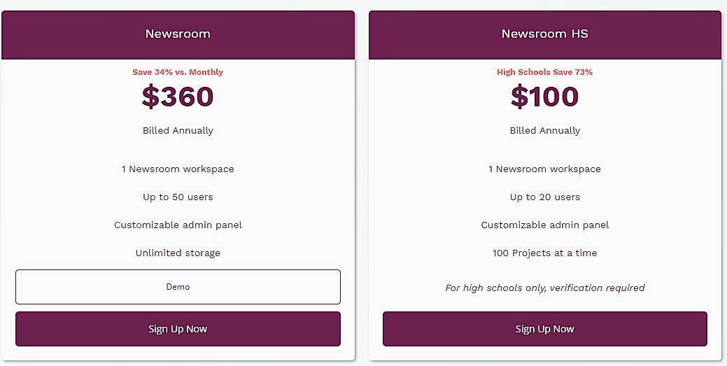 Pricing screenshot