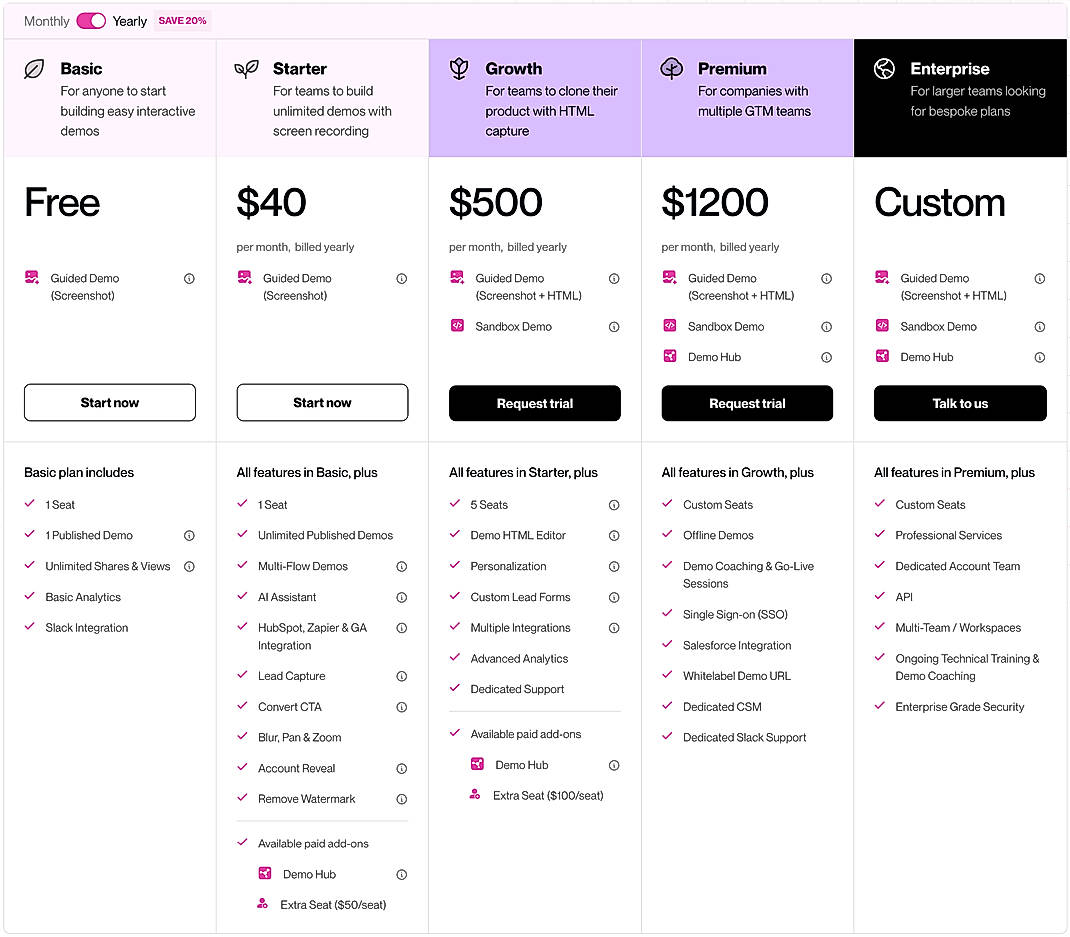 Pricing screenshot