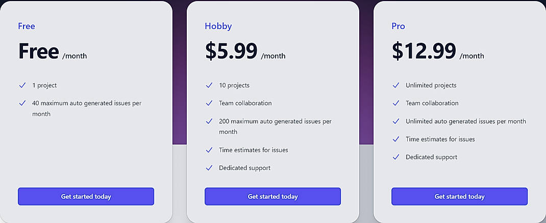 Pricing screenshot