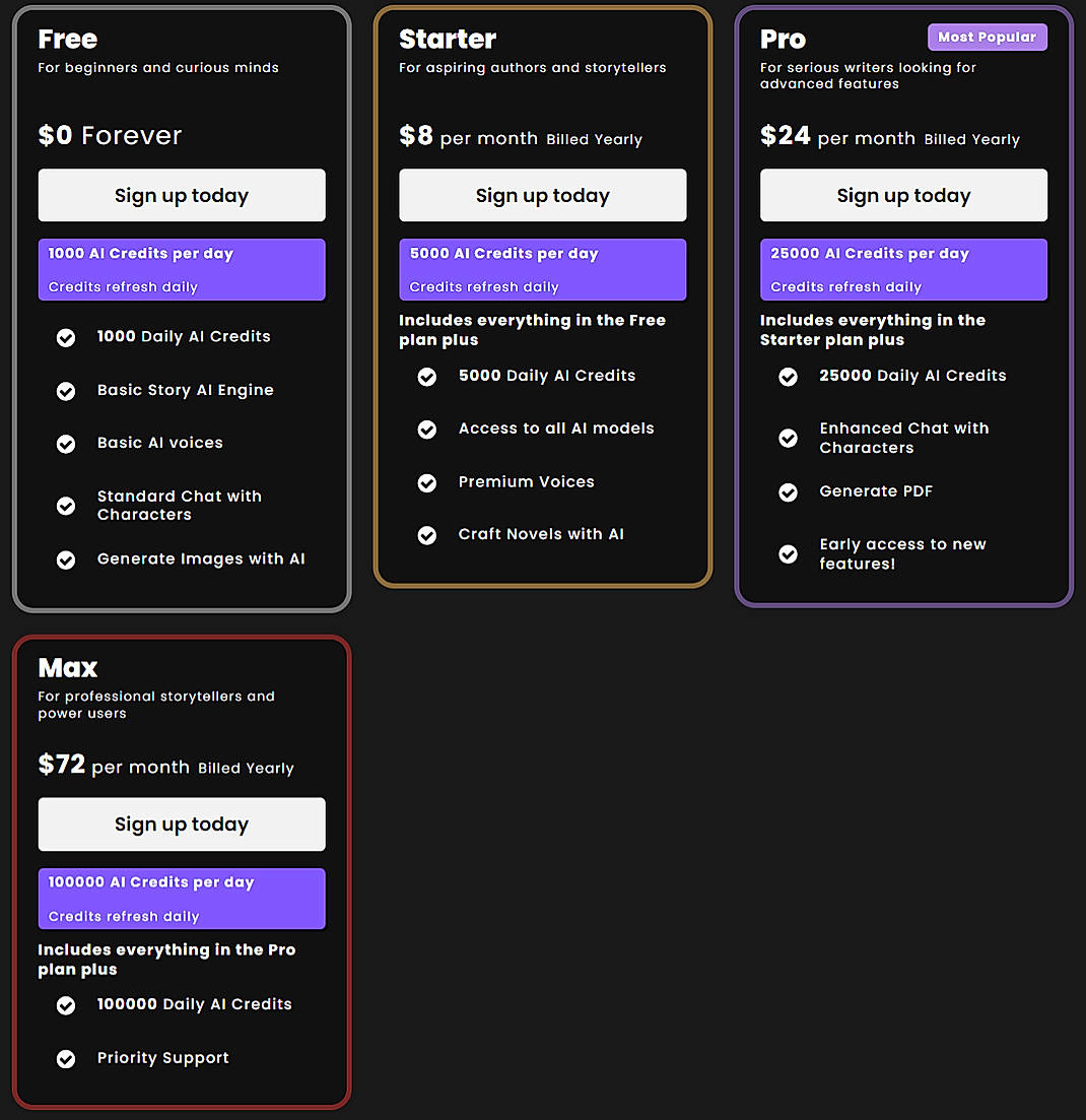 Pricing screenshot