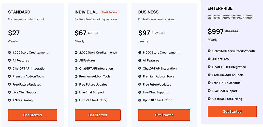 Pricing screenshot
