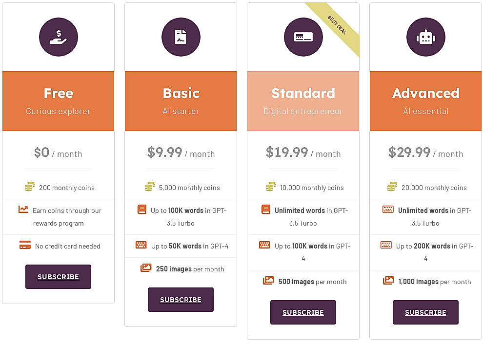 Pricing screenshot