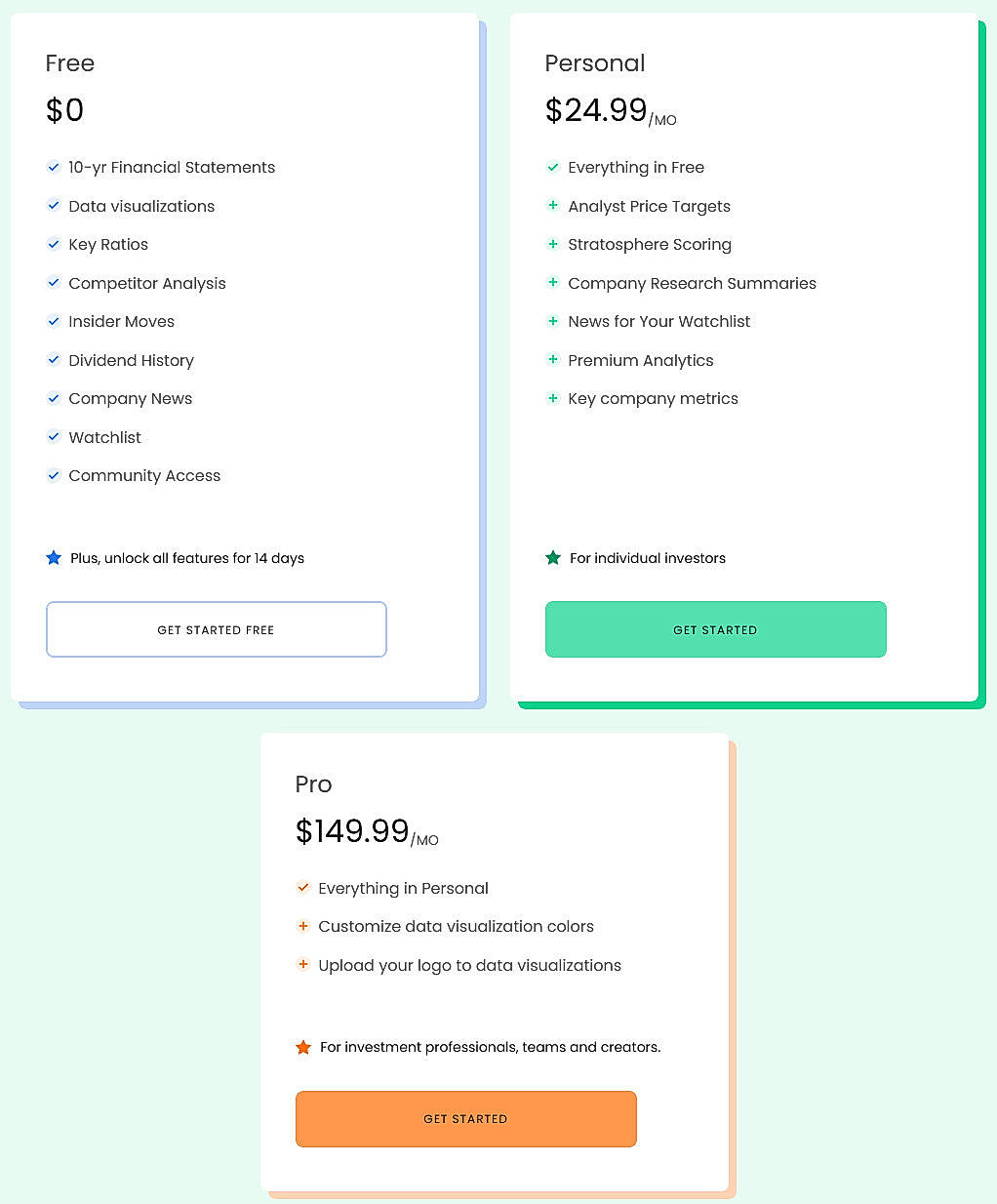 Pricing screenshot