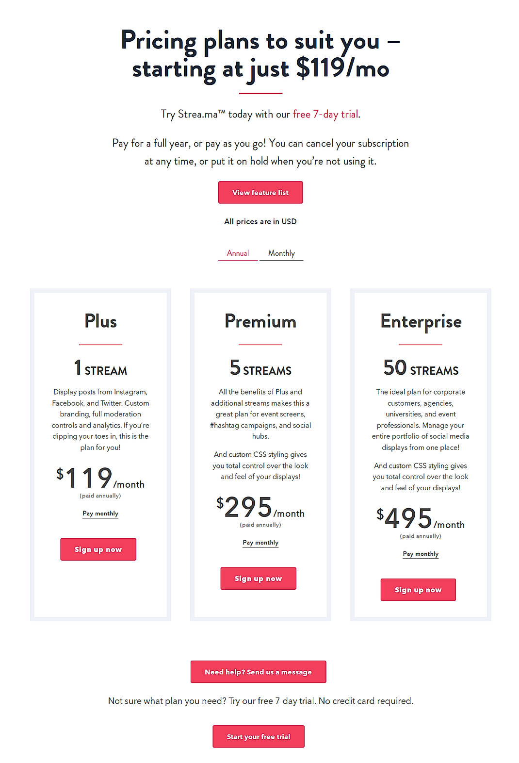 Pricing screenshot