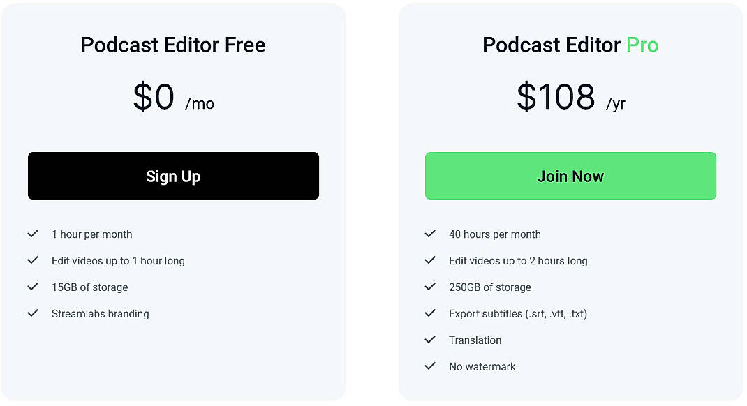 Pricing screenshot