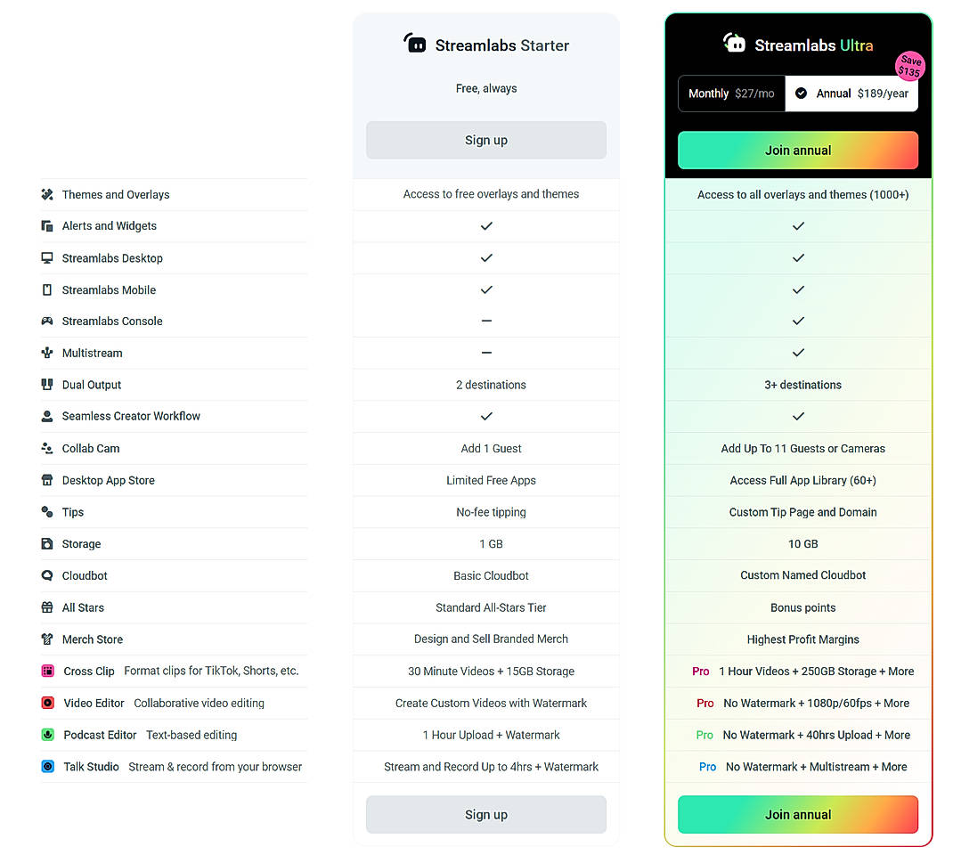 Pricing screenshot