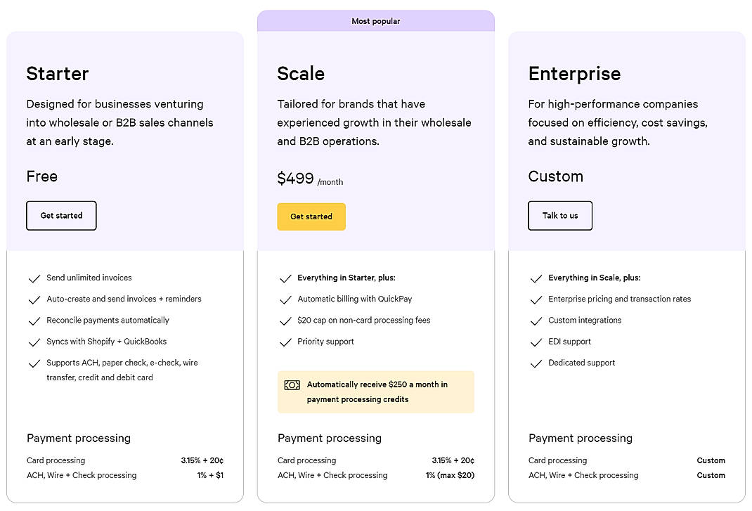 Pricing screenshot