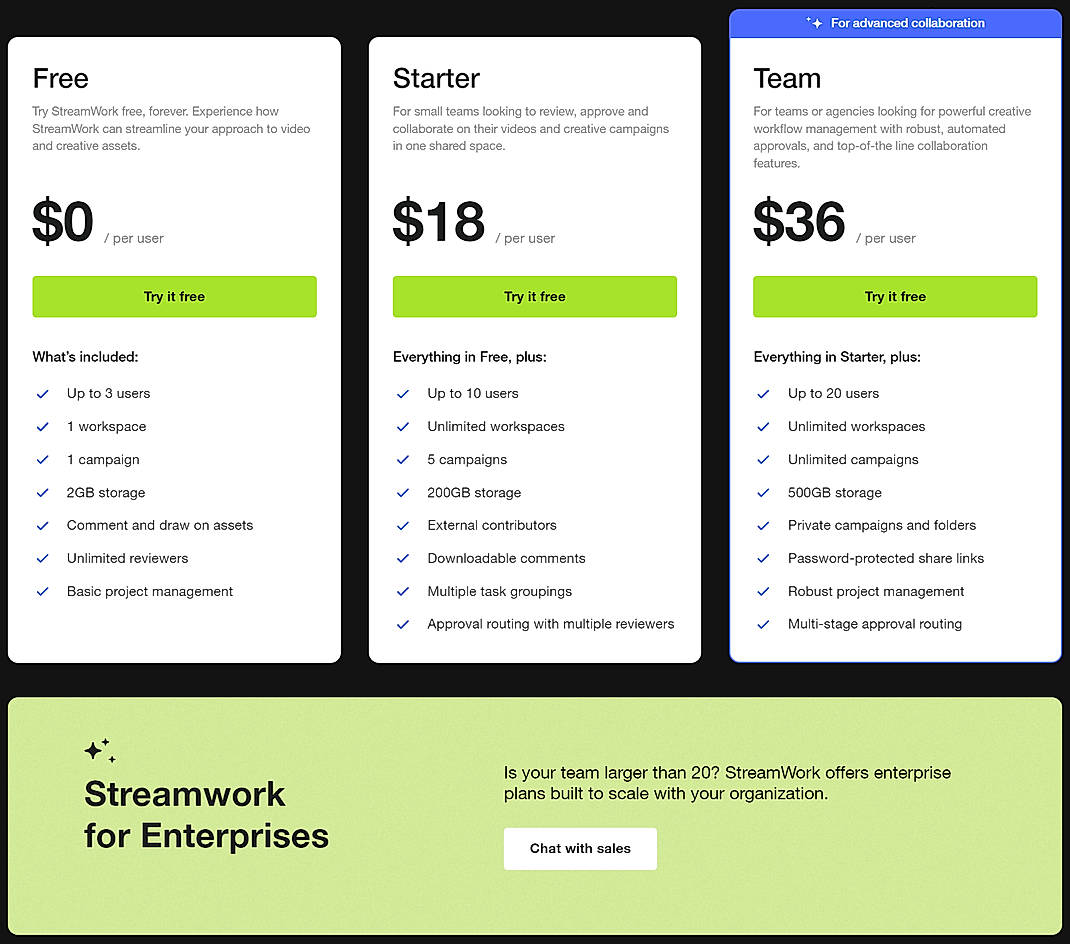 Pricing screenshot