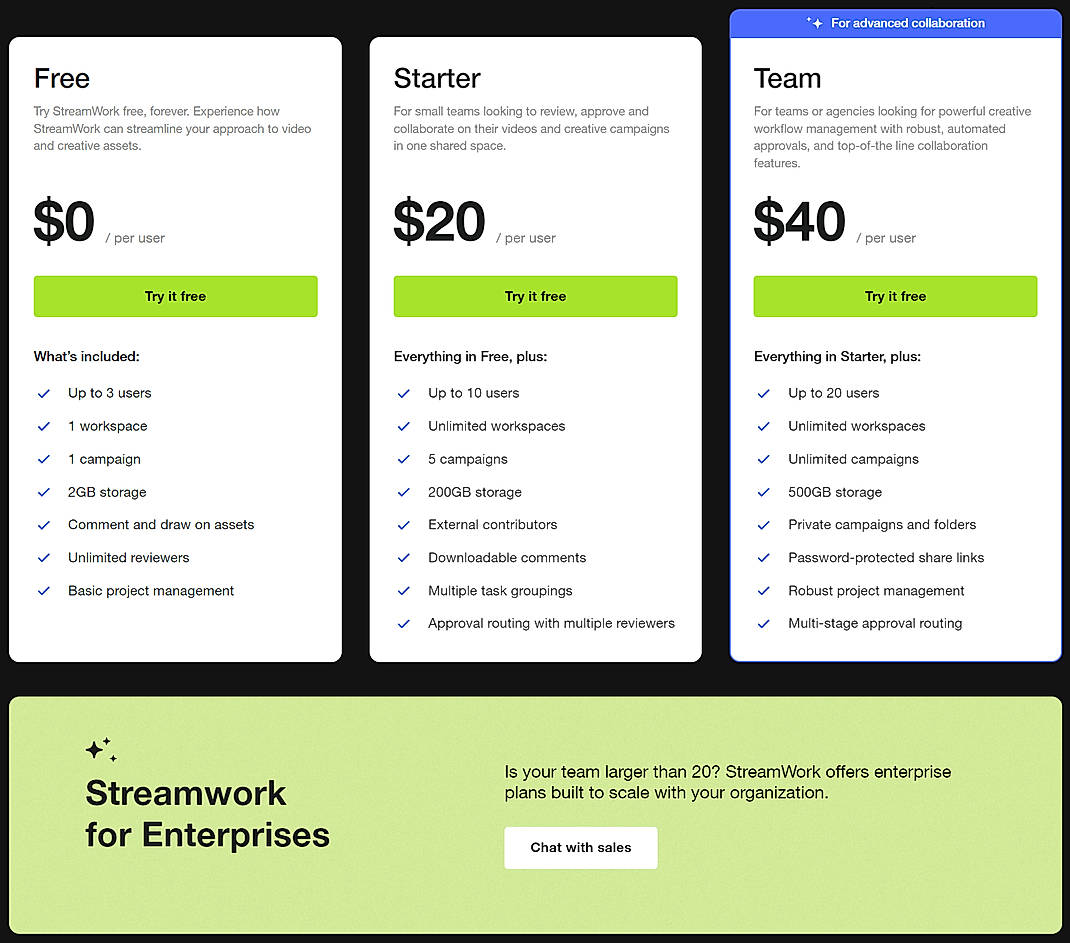 Pricing screenshot