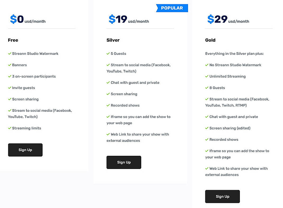Pricing screenshot