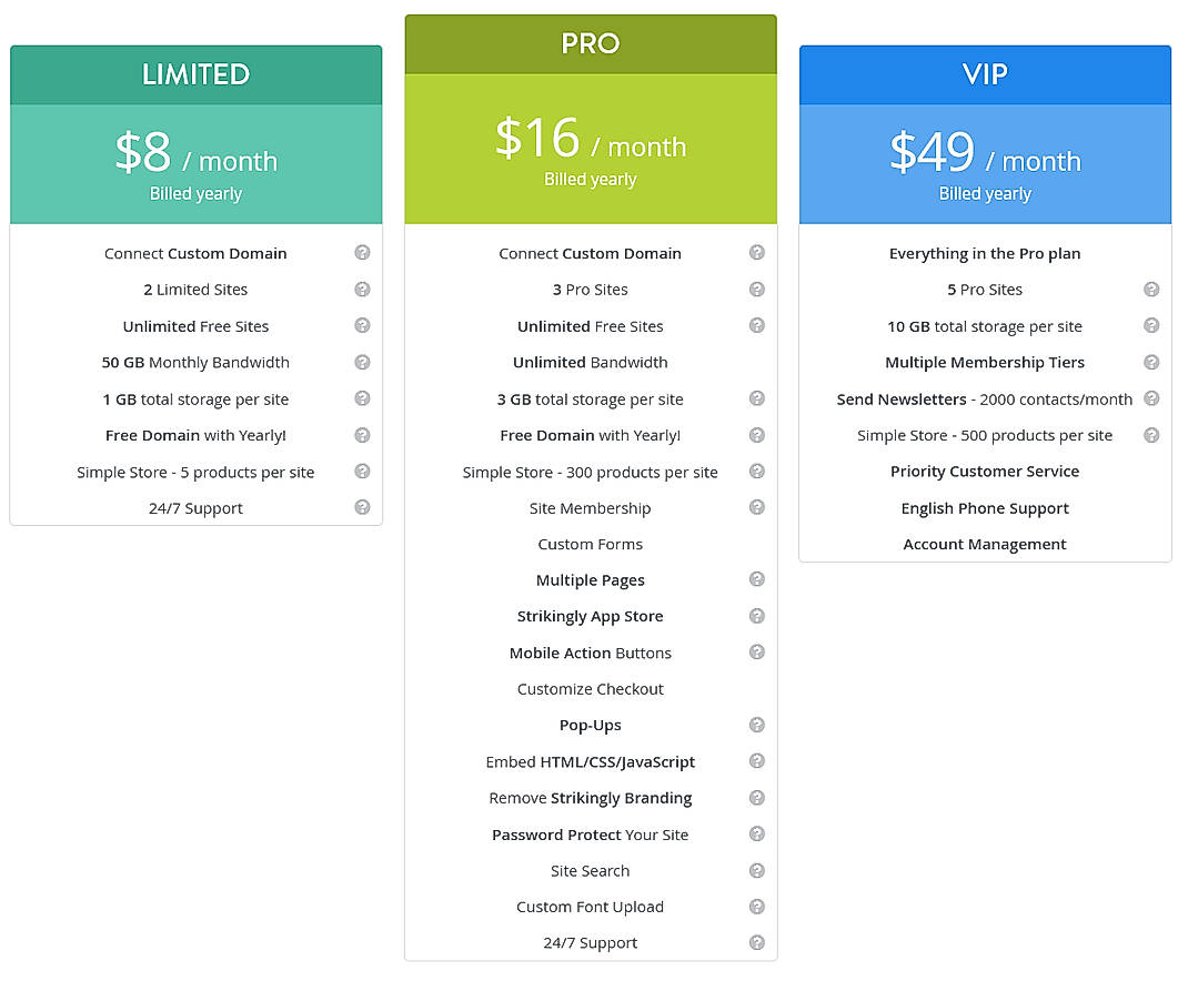 Pricing screenshot