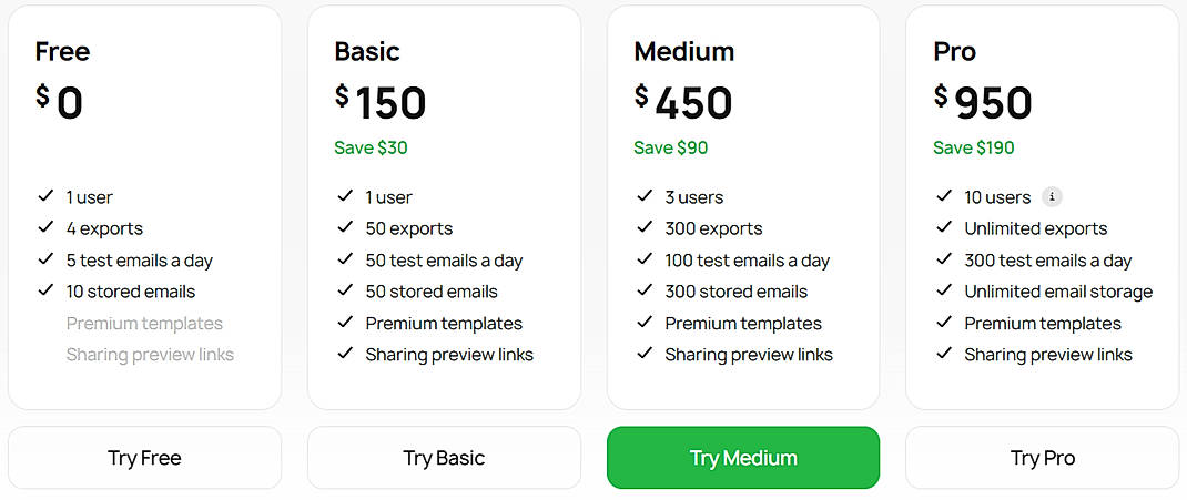 Pricing screenshot
