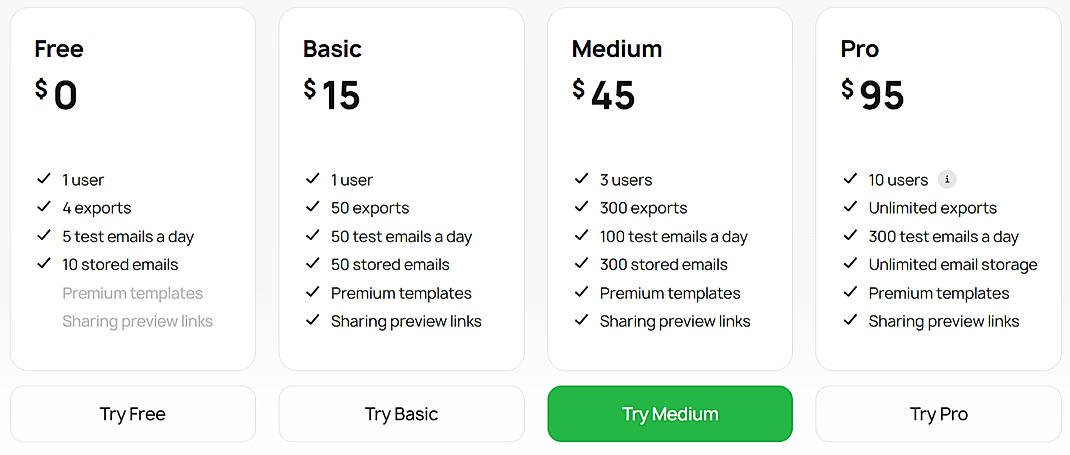 Pricing screenshot