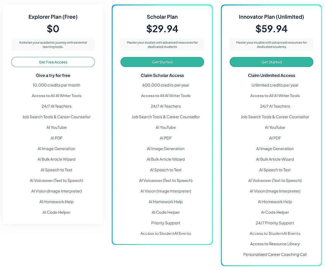 Pricing screenshot