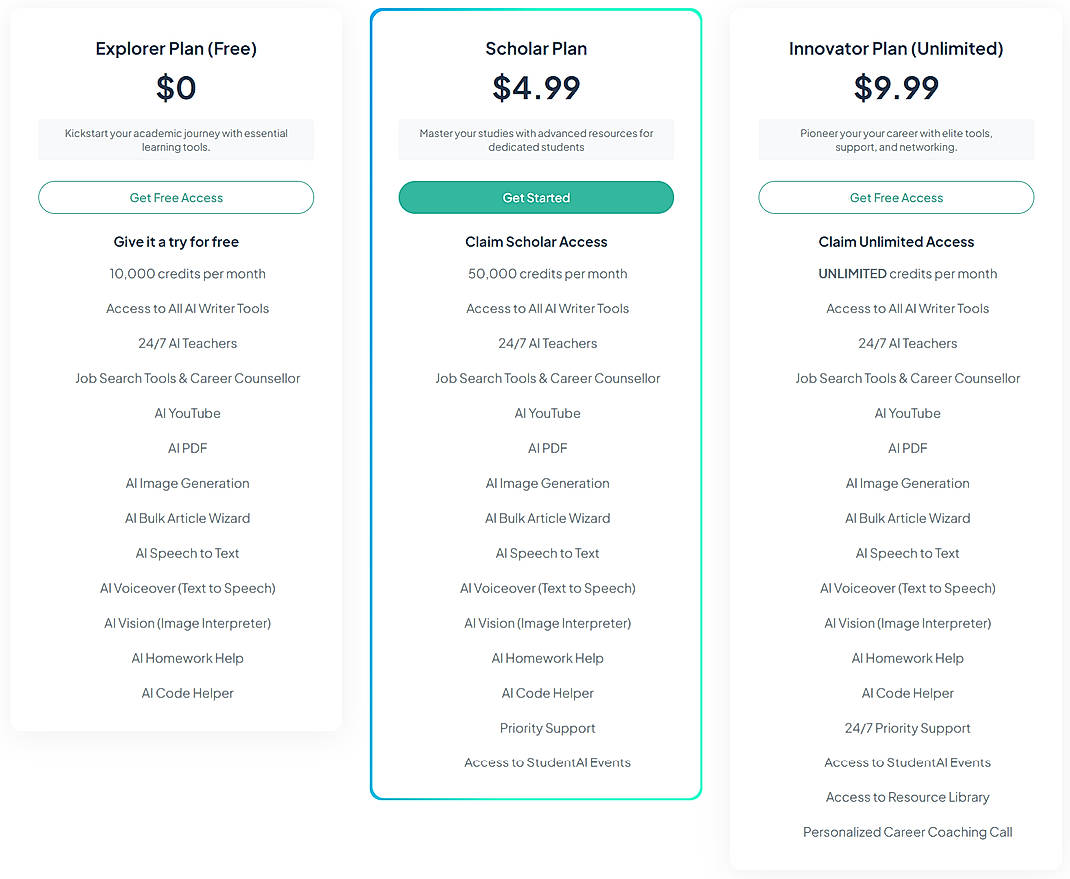 Pricing screenshot