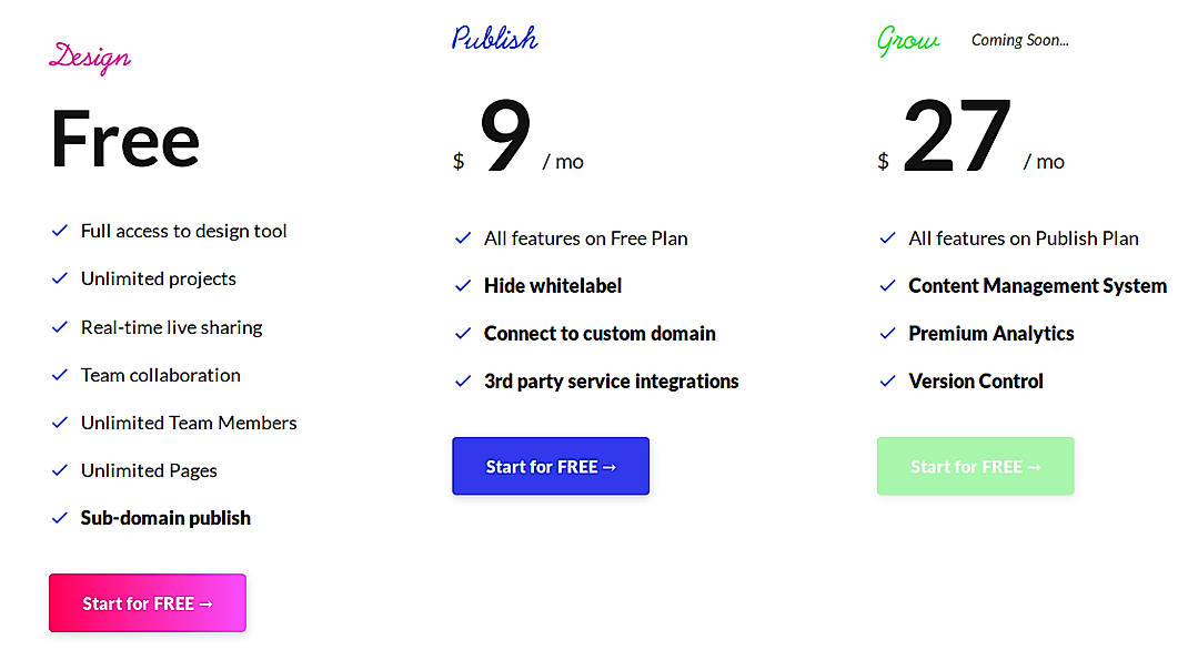 Pricing screenshot