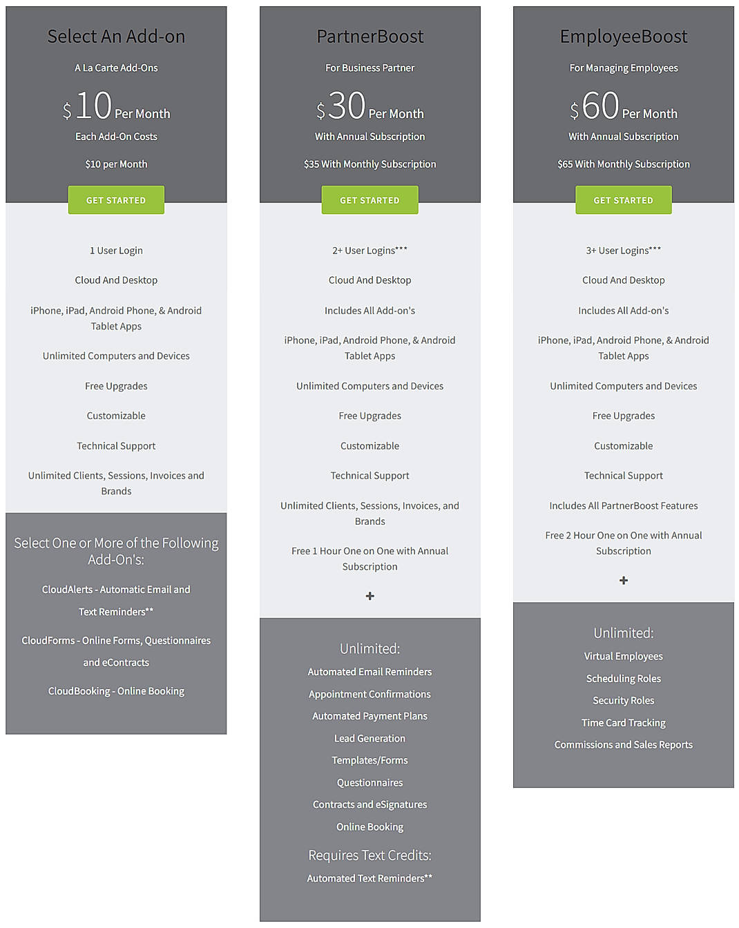 Pricing screenshot
