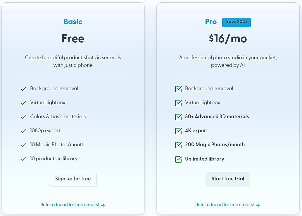 Pricing screenshot