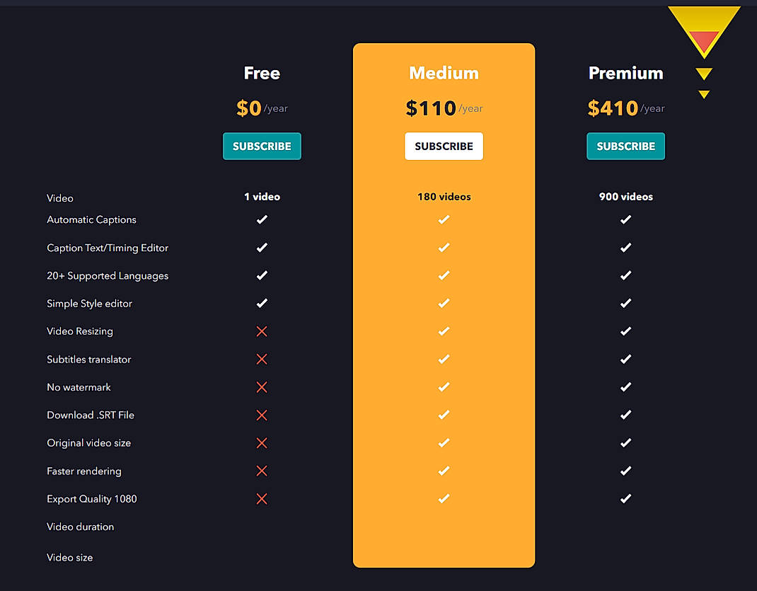 Pricing screenshot