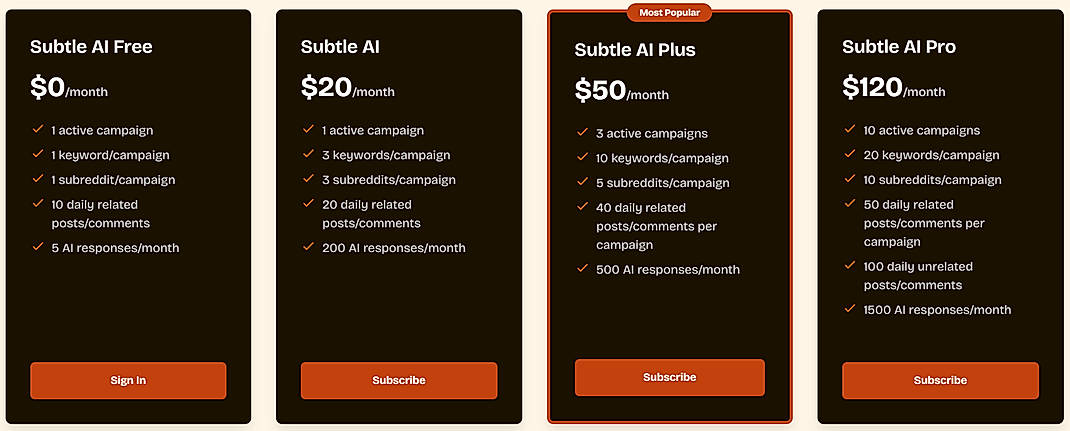 Pricing screenshot