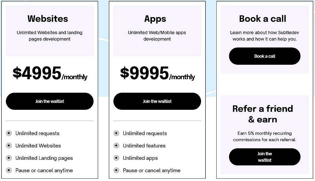 Pricing screenshot
