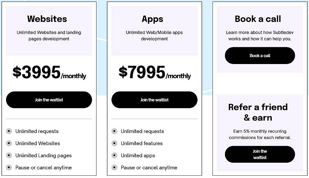 Pricing screenshot