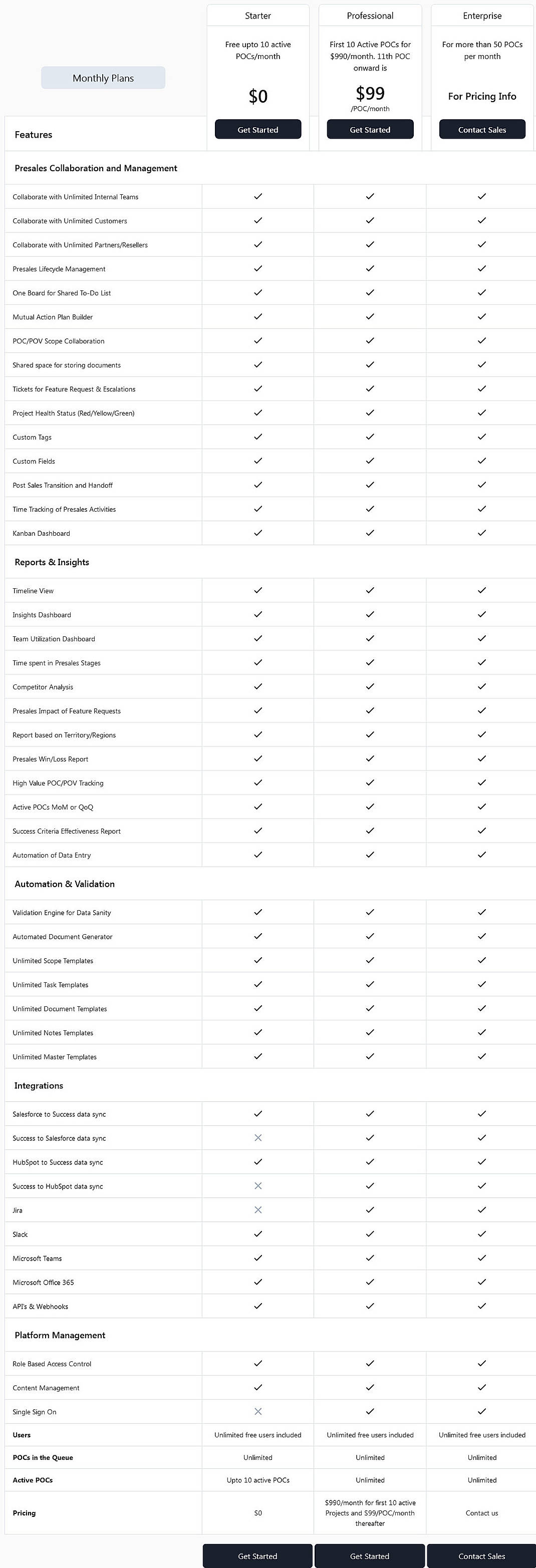 Pricing screenshot