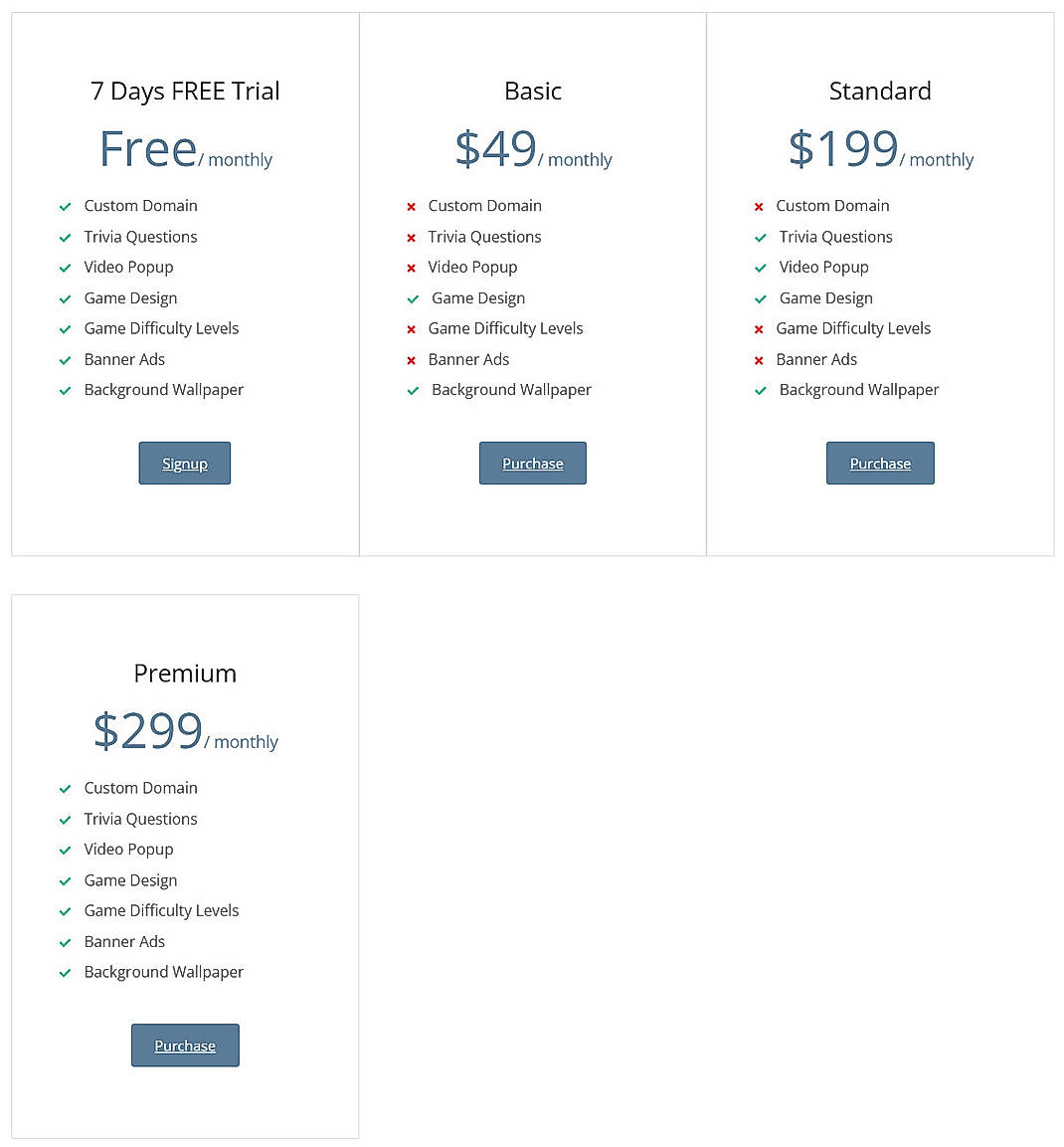 Pricing screenshot