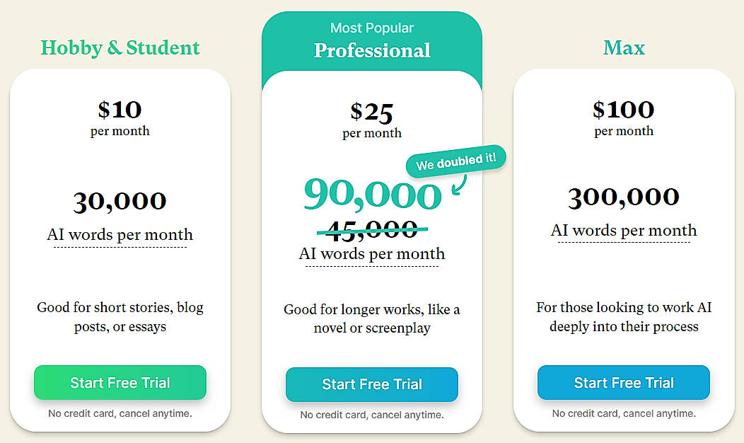 Pricing screenshot