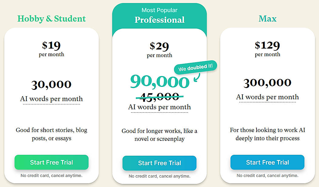 Pricing screenshot