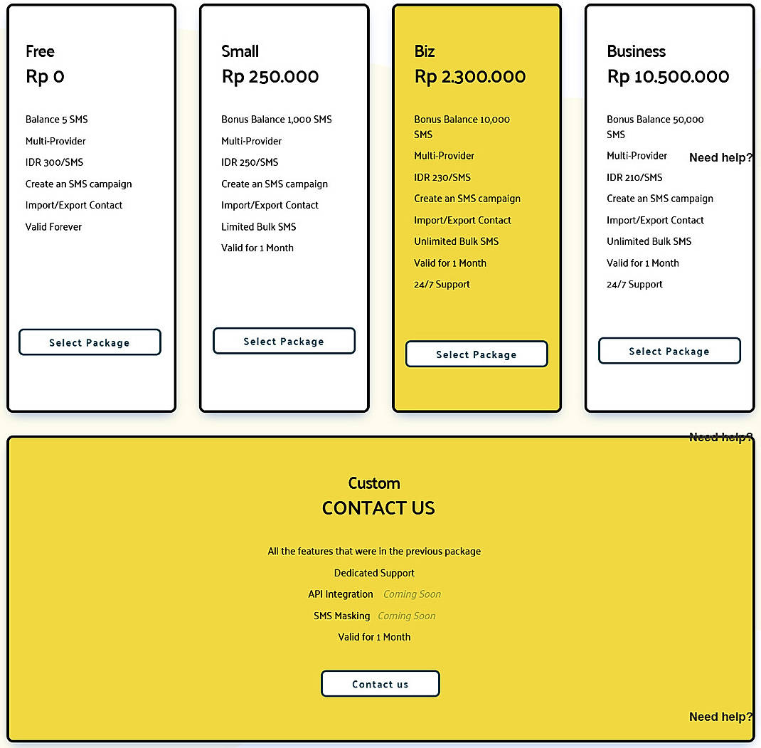 Pricing screenshot
