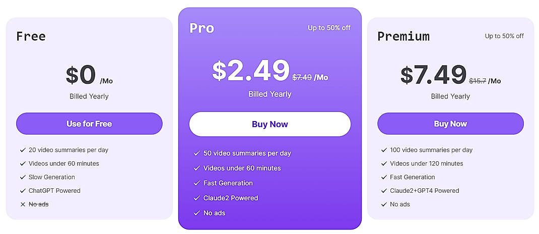 Pricing screenshot