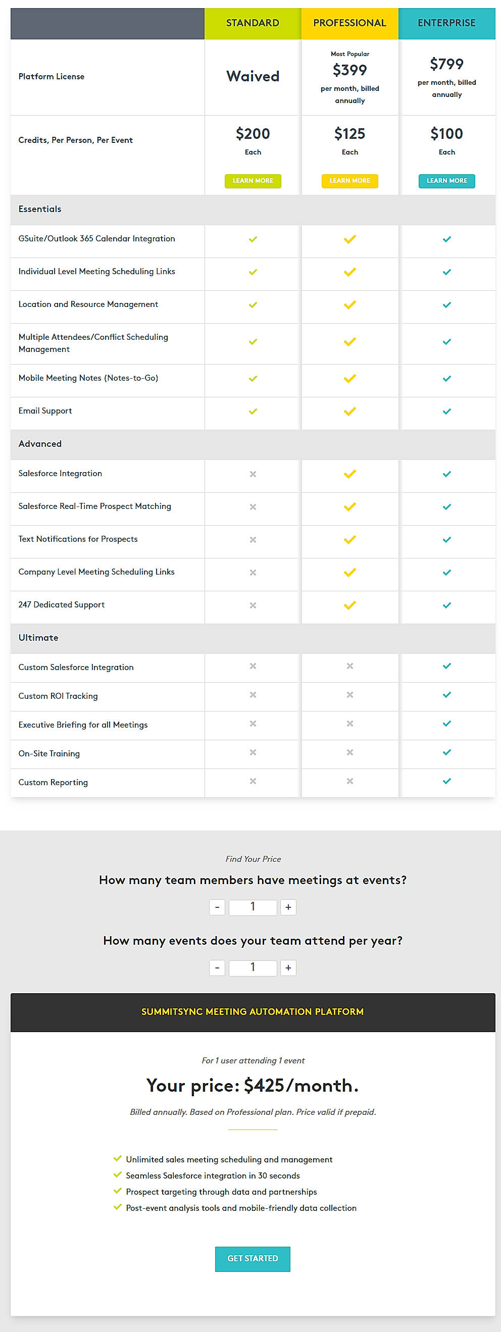 Pricing screenshot
