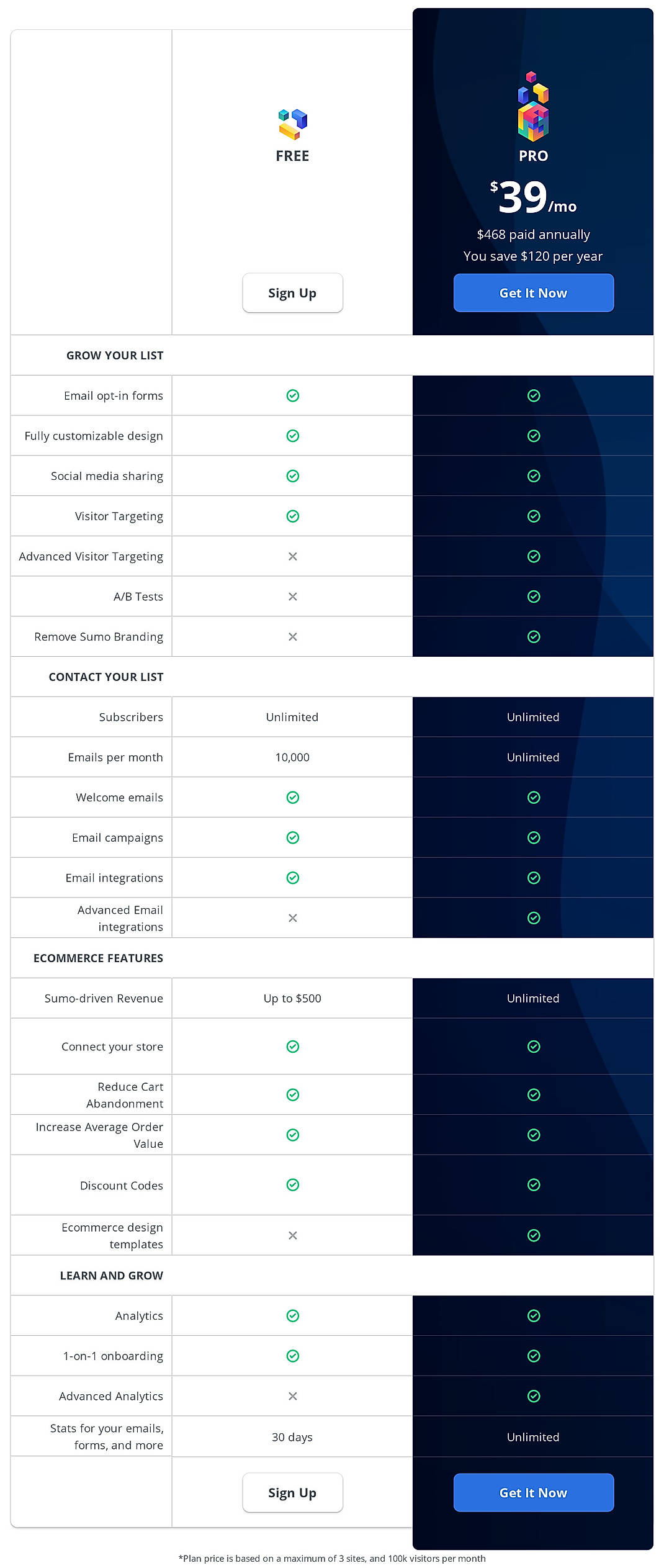 Pricing screenshot