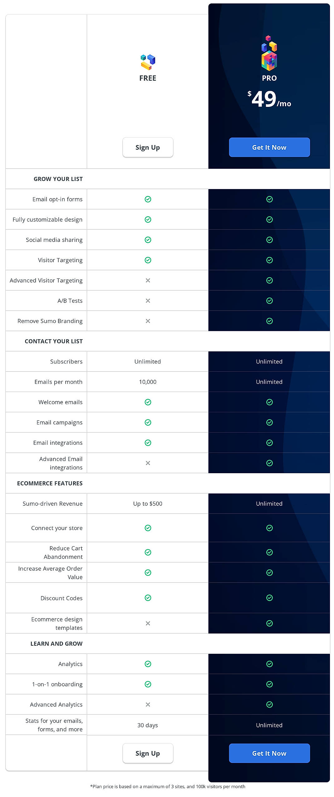 Pricing screenshot