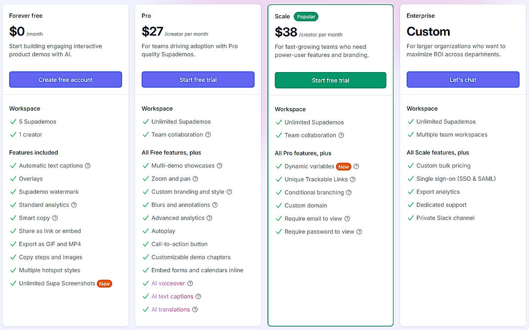 Pricing screenshot
