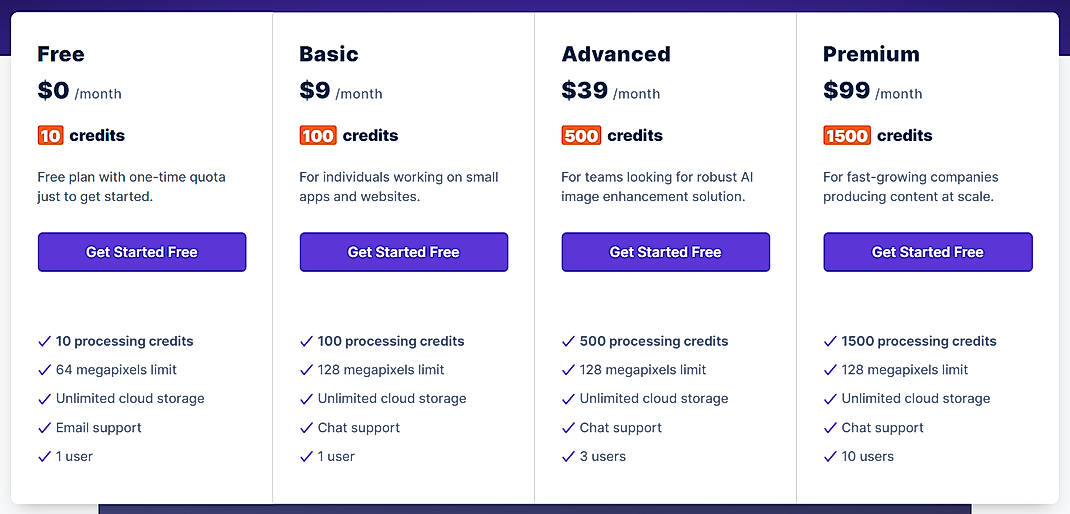 Pricing screenshot