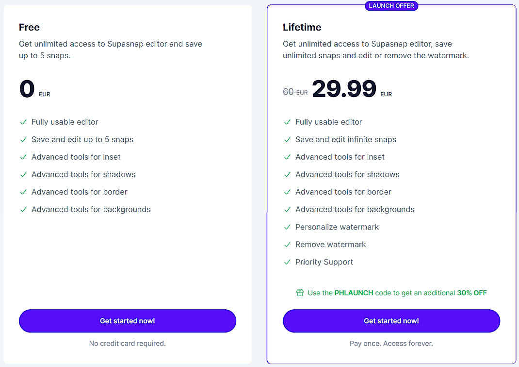 Pricing screenshot