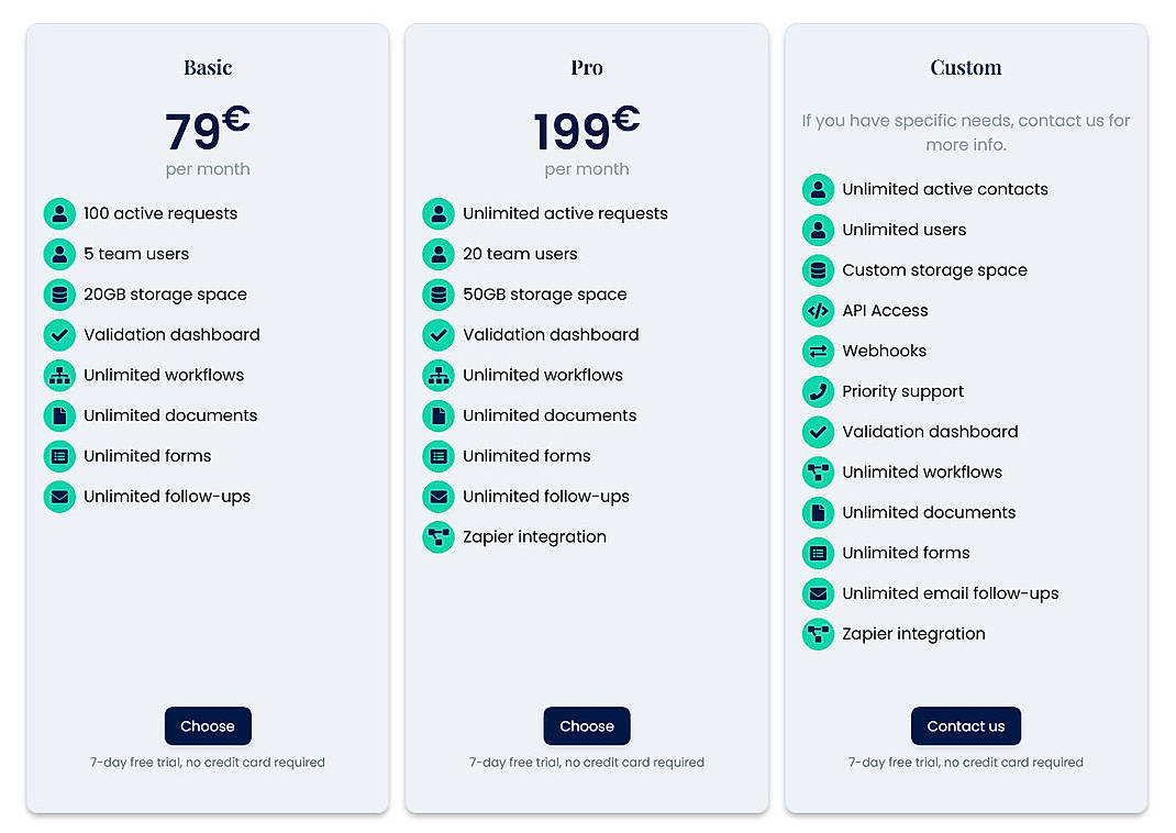 Pricing screenshot