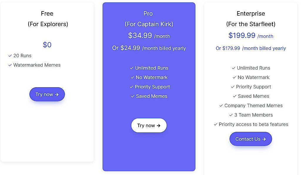 Pricing screenshot