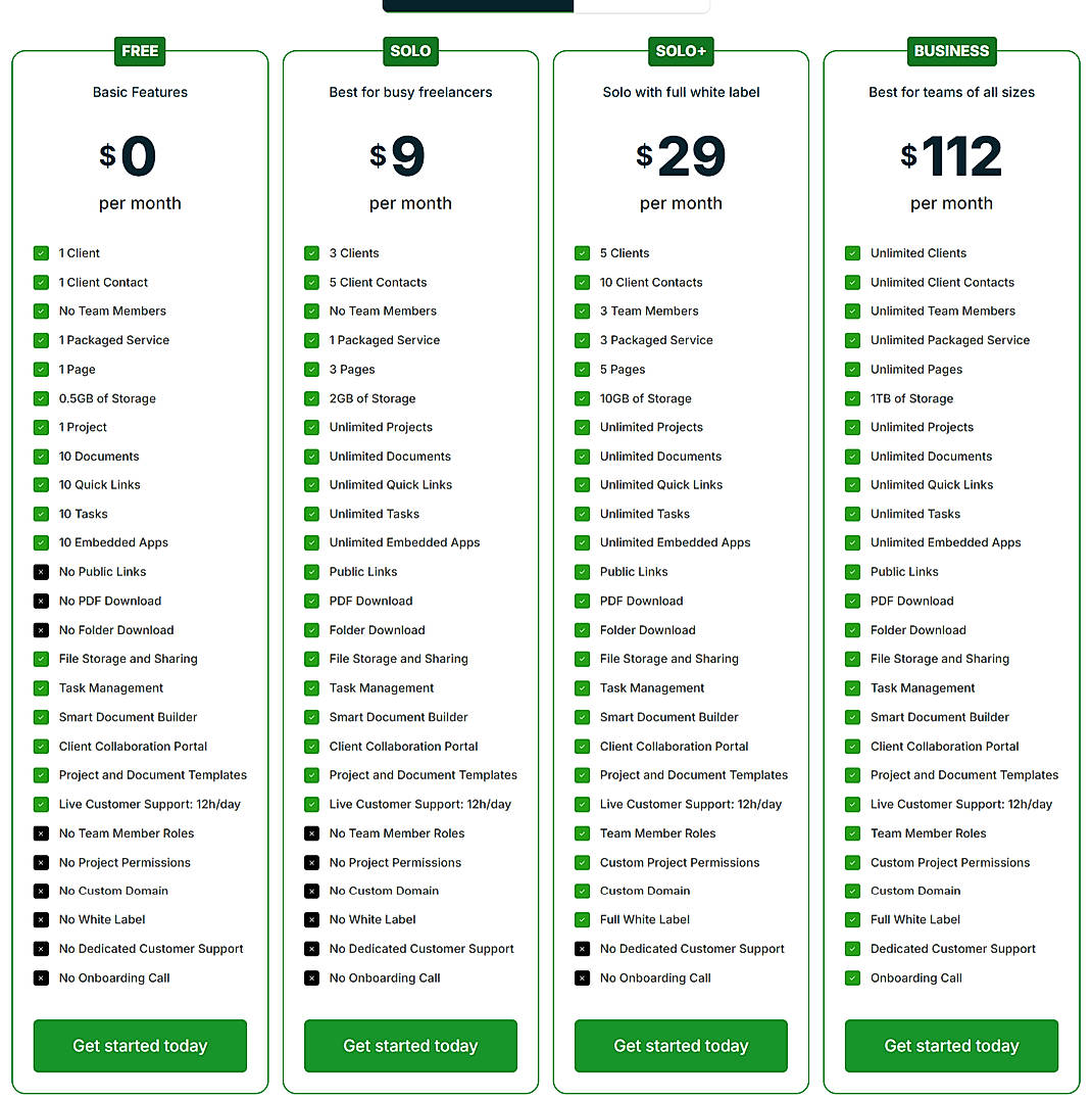 Pricing screenshot