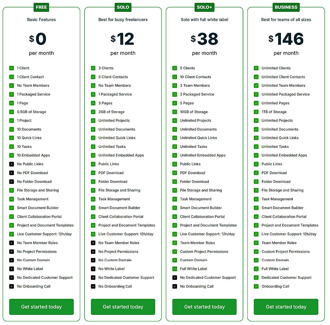 Pricing screenshot