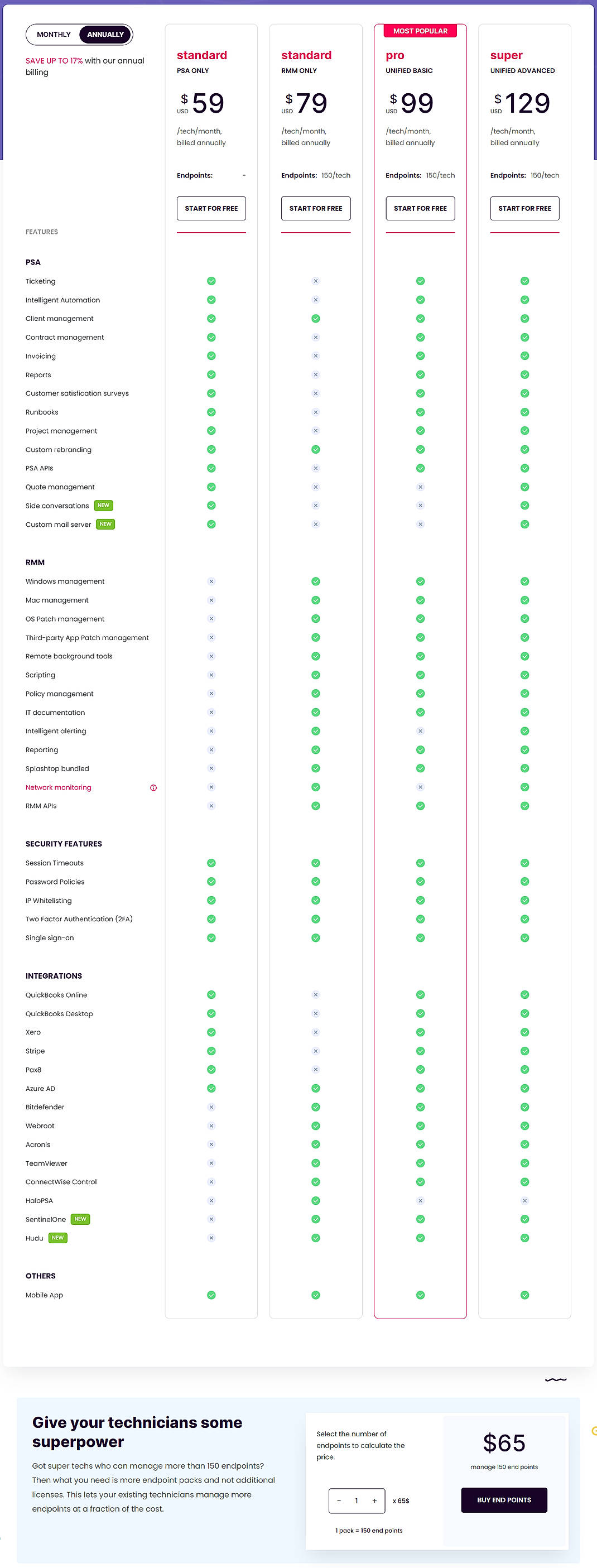 Pricing screenshot