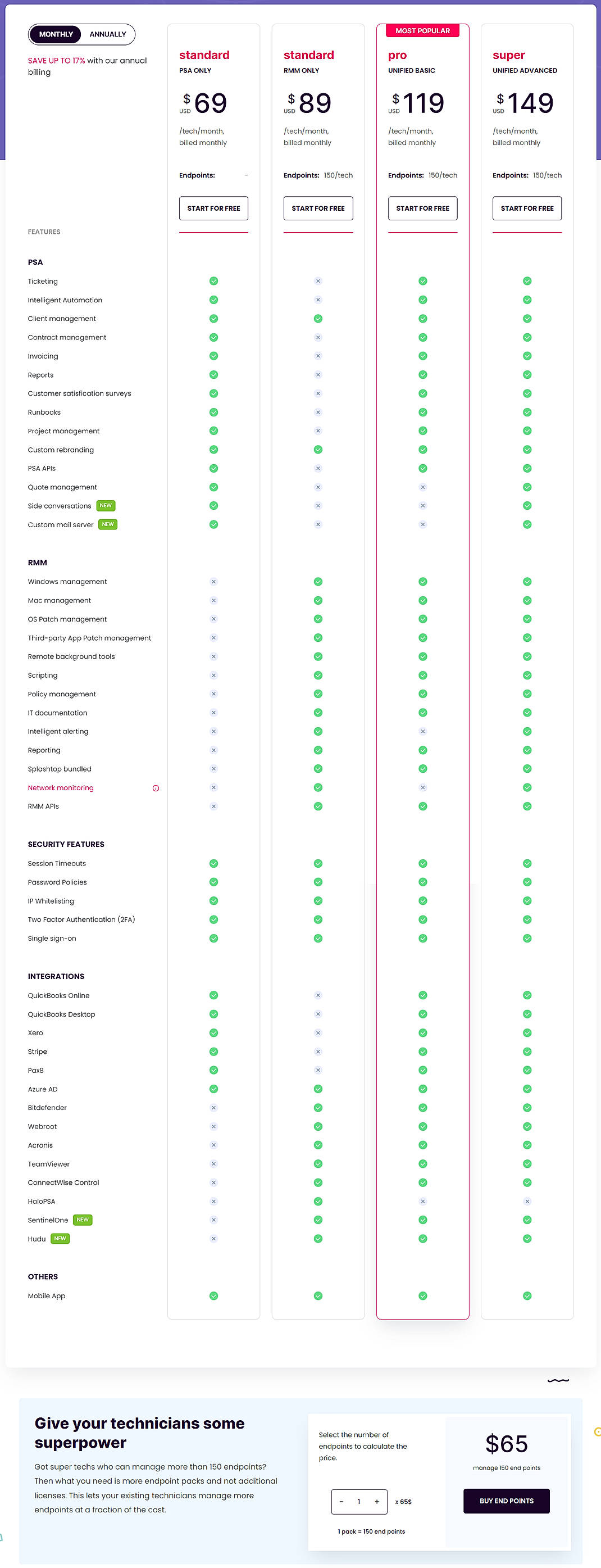 Pricing screenshot
