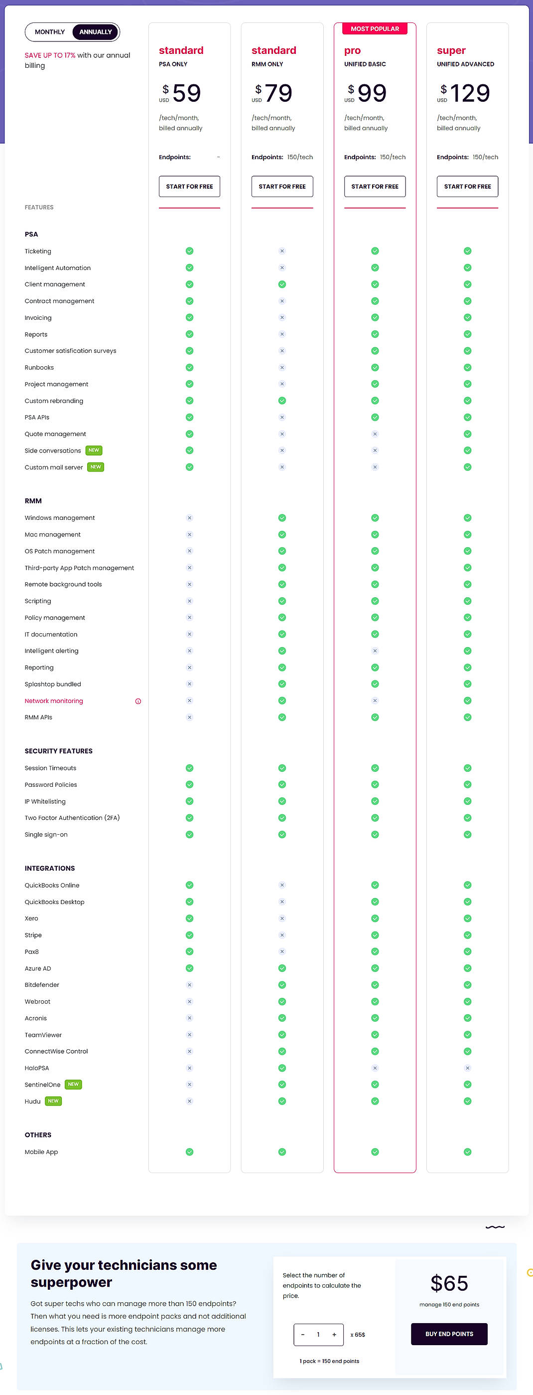 Pricing screenshot
