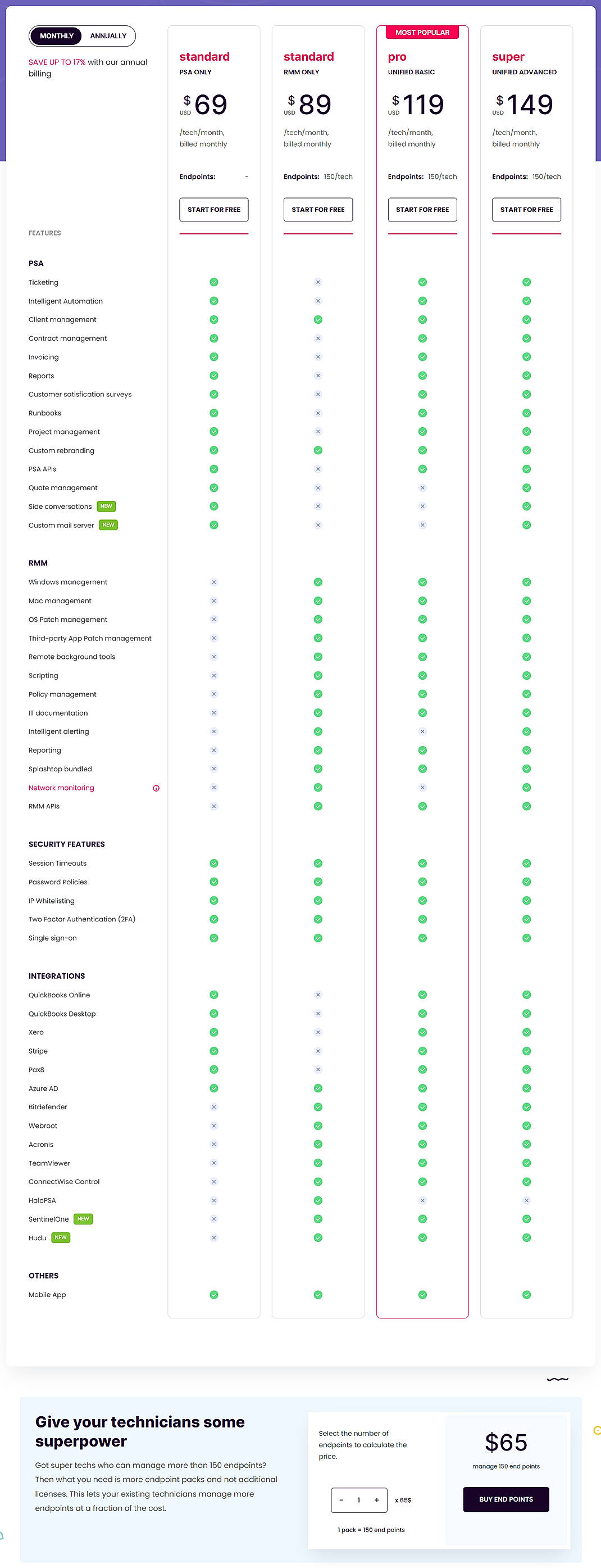 Pricing screenshot