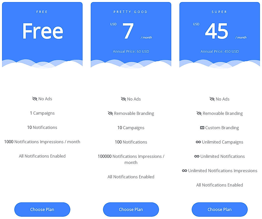 Pricing screenshot