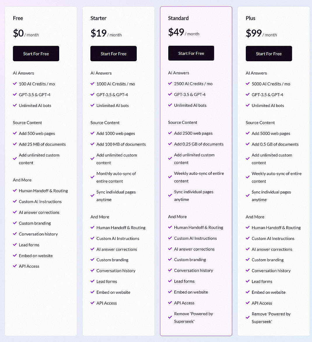 Pricing screenshot